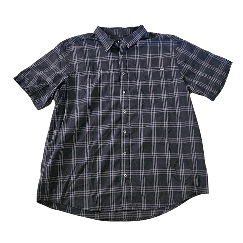 5.11 Tactical Mens XL Black Grey Plaid Short Sleeve Button Down Shirt Snap